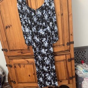 Free People Black and Blue Floral Long Sleeve Dress